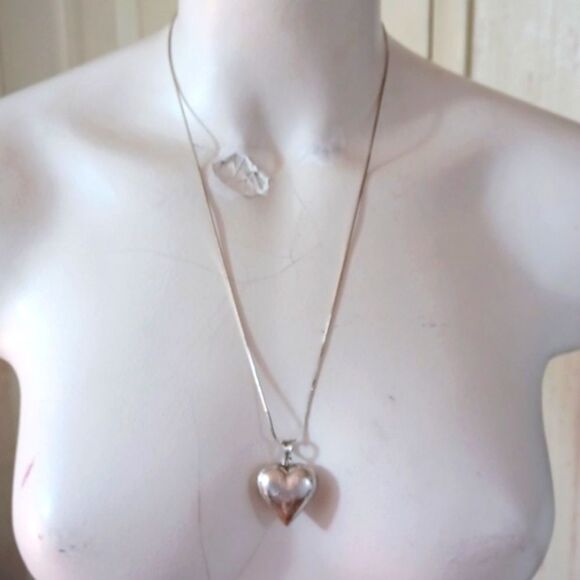 Sterling Silver 925Puffy Large Silver Heart W/ 24 Inch Box Chain 9.5 Grams